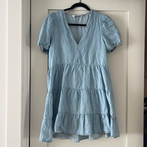 Zara Denim Dress Puff Sleeve